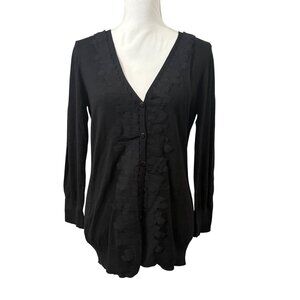 Cable & Gauge Black Long Sleeve Ruffle Front Cardigan Button Down Womens Size L